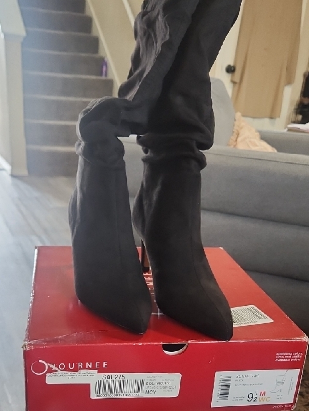 Journee Collection Black Slouchy Pointed Toe Mid-Calf Heeled Boots - Picture 10 of 10
